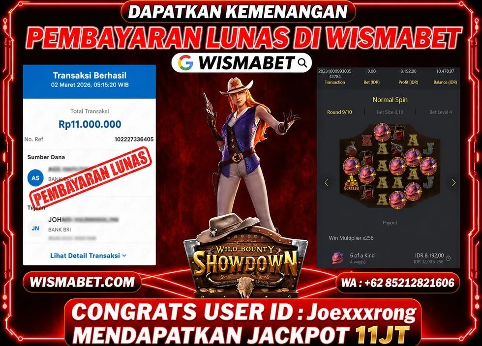 Wismabet - BUKTI KEMENANGAN Wild Bounty Showdown Rp11,000,000,- LUNAS