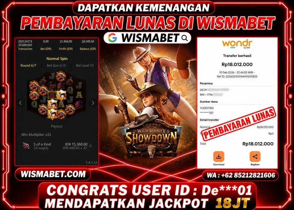 Wismabet - BUKTI KEMENANGAN Wild Bounty Showdown De***0 Rp18,000,000,- LUNAS