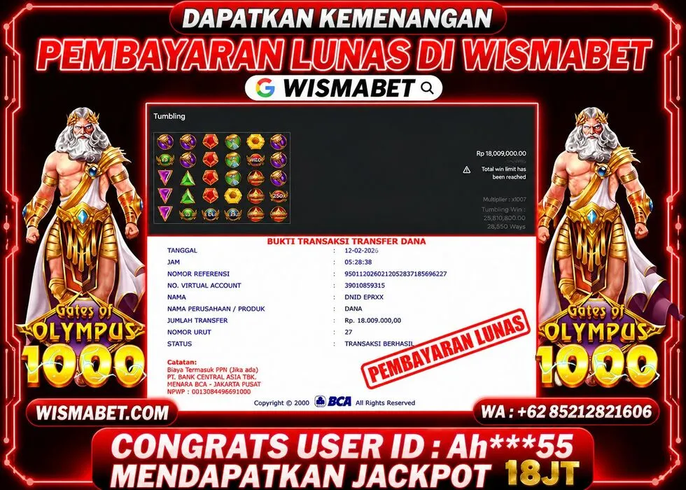 Wismabet - BUKTI KEMENANGAN MAXWIN Gates of Olympus 1000 Ah***55 Rp18,000,000,- LUNAS