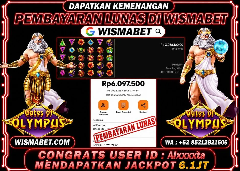 Wismabet - BUKTI KEMENANGAN JACKPOT Gates of Olympus Rp6,100,000,- LUNAS