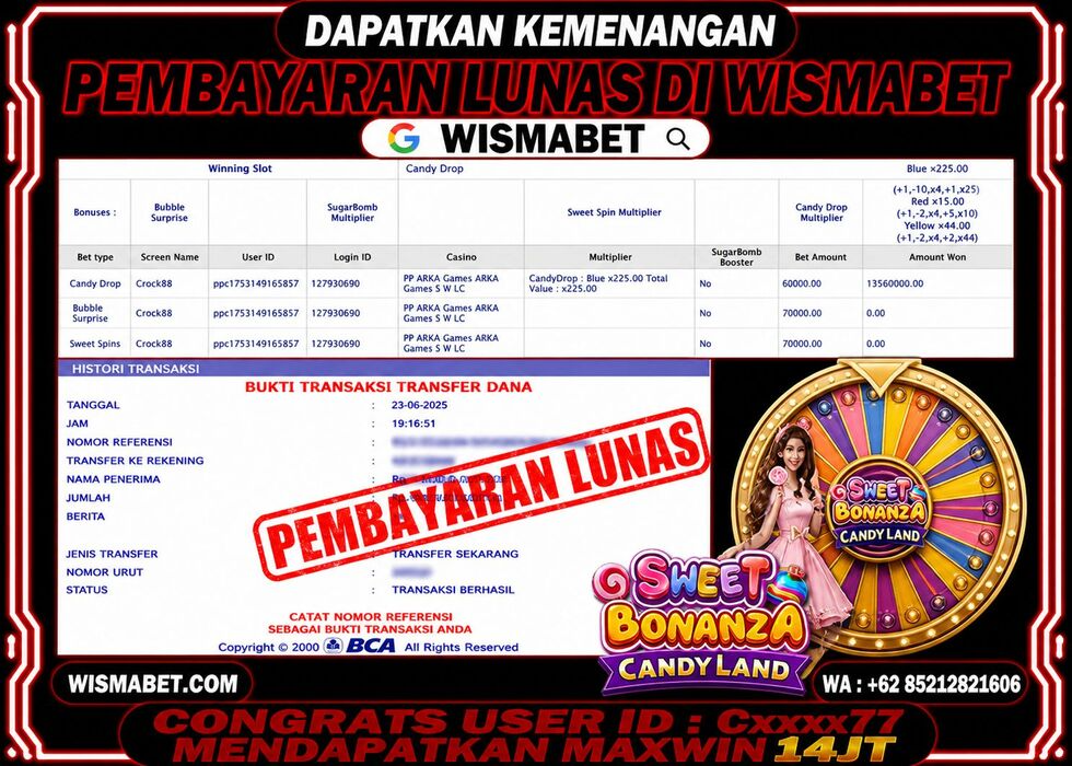 BUKTI KEMENANGAN Sweet Bonanza CandyLand Rp14,000,000- LUNAS