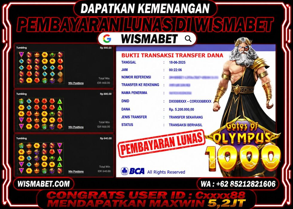 BUKTI KEMENANGAN Gates of Olympus 1000 Rp5,200,000- LUNAS