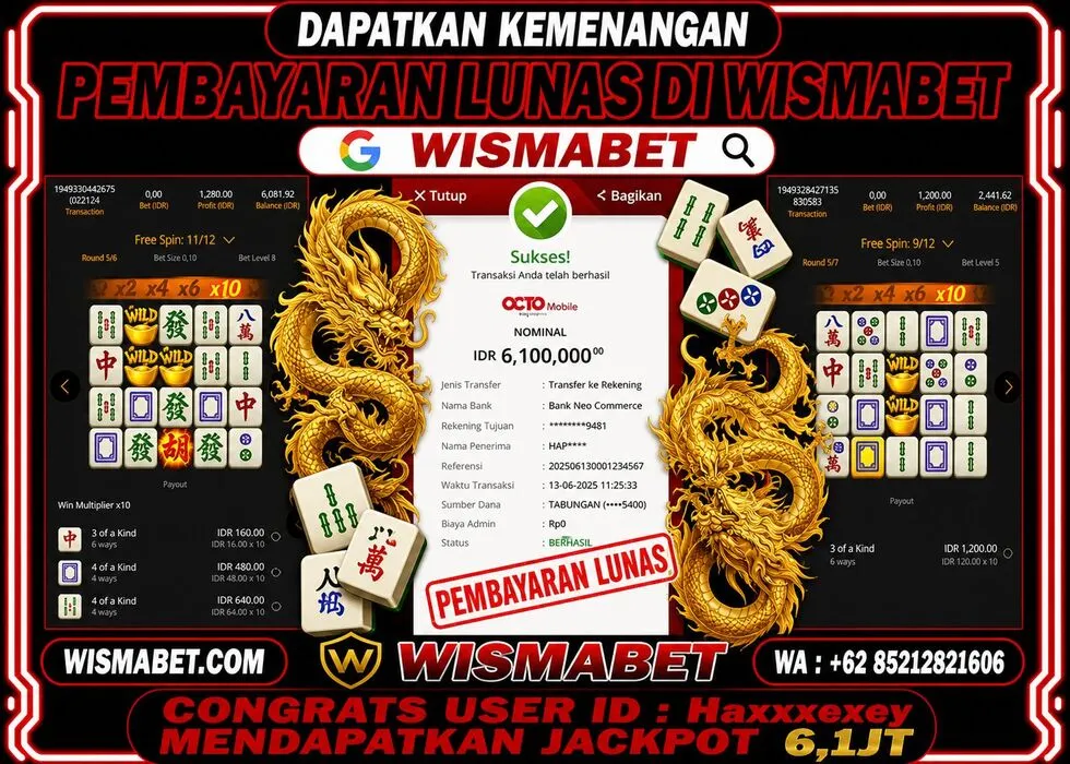 Wismabet - BUKTI KEMENANGAN Mahjong Ways Rp6,100,000,- LUNAS