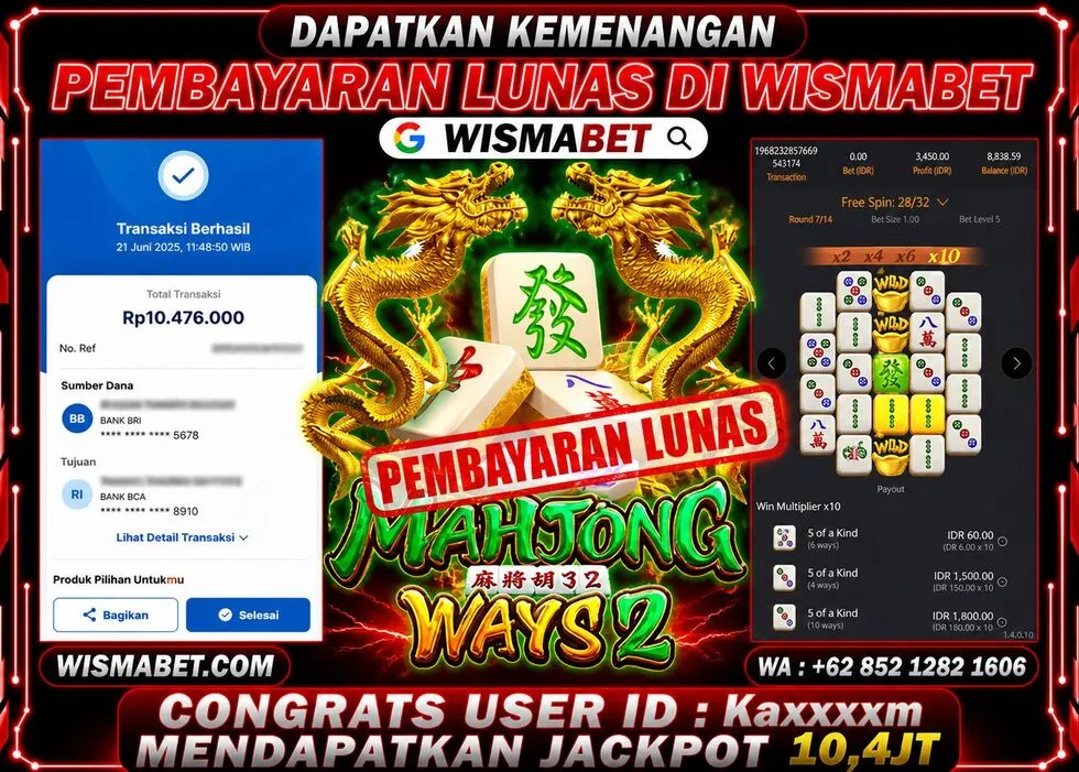 BUKTI KEMENANGAN Mahjong ways 2 Rp10,400,000- LUNAS