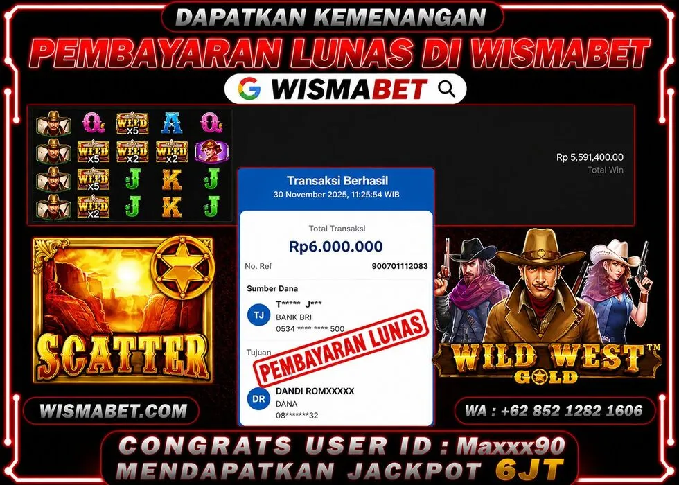 Wismabet - BUKTI KEMENANGAN Wild West Gold Rp6,000,000,- LUNAS