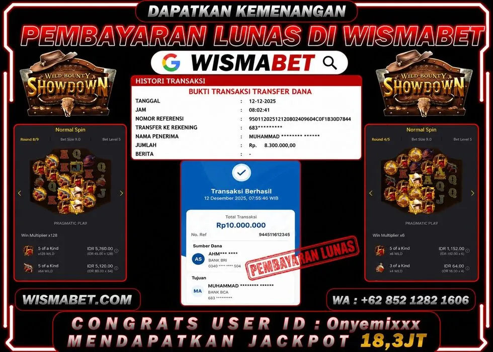 Wismabet - BUKTI KEMENANGAN Wild Bounty Showdown  Rp18,300,000,- LUNAS