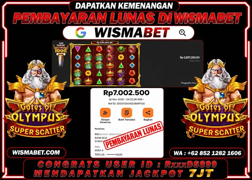 BUKTI KEMENANGAN Gates of Olympus Super Scatter Rp7,000,000- LUNAS