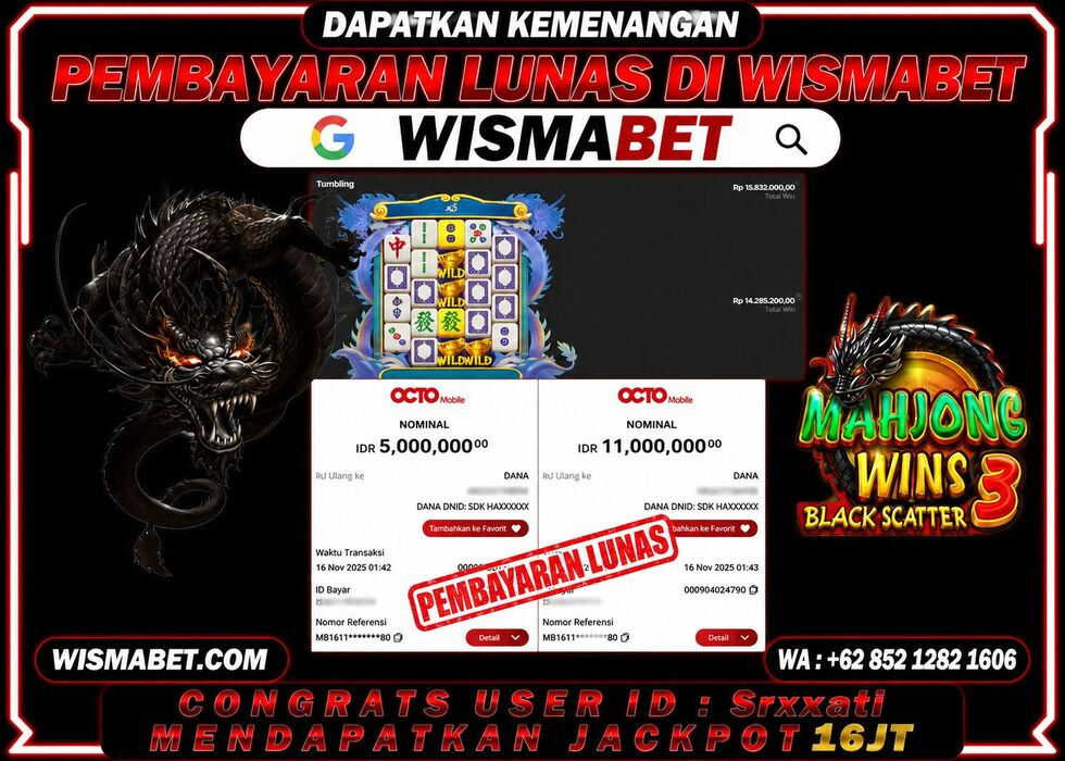 BUKTI KEMENANGAN Mahjong Wins 3 - Black Scatter Rp16,000,000- LUNAS