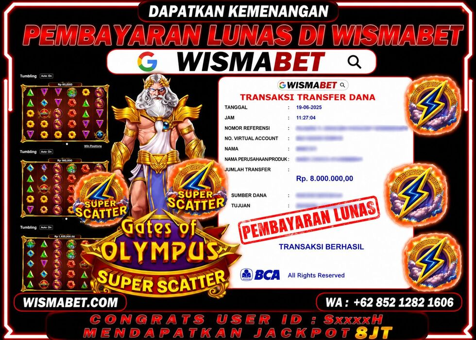 BUKTI KEMENANGAN Gates of Olympus Super Scatter Rp8,000,000- LUNAS