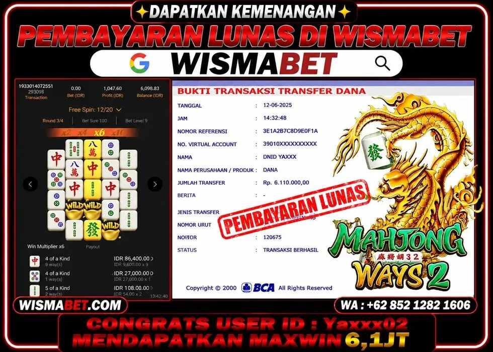 BUKTI KEMENANGAN mahjong ways 2 Rp6,100,000- LUNAS