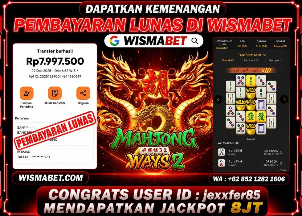 Wismabet - BUKTI KEMENANGAN Mahjong Ways 2 Rp8,000,000,- LUNAS