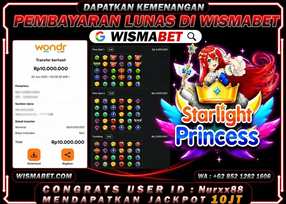 BUKTI KEMENANGAN Starlight Princess Rp10,000,000- LUNAS