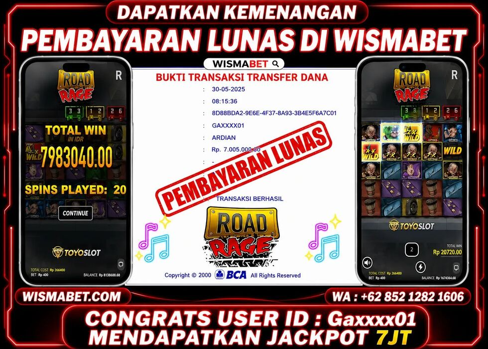 Wismabet - BUKTI KEMENANGAN JACKPOT Road Rage Rp7,005,000,- LUNAS