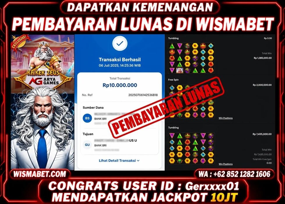 Wismabet - BUKTI KEMENANGAN Kakek Zeus Aryagames Rp10,000,000,- LUNAS