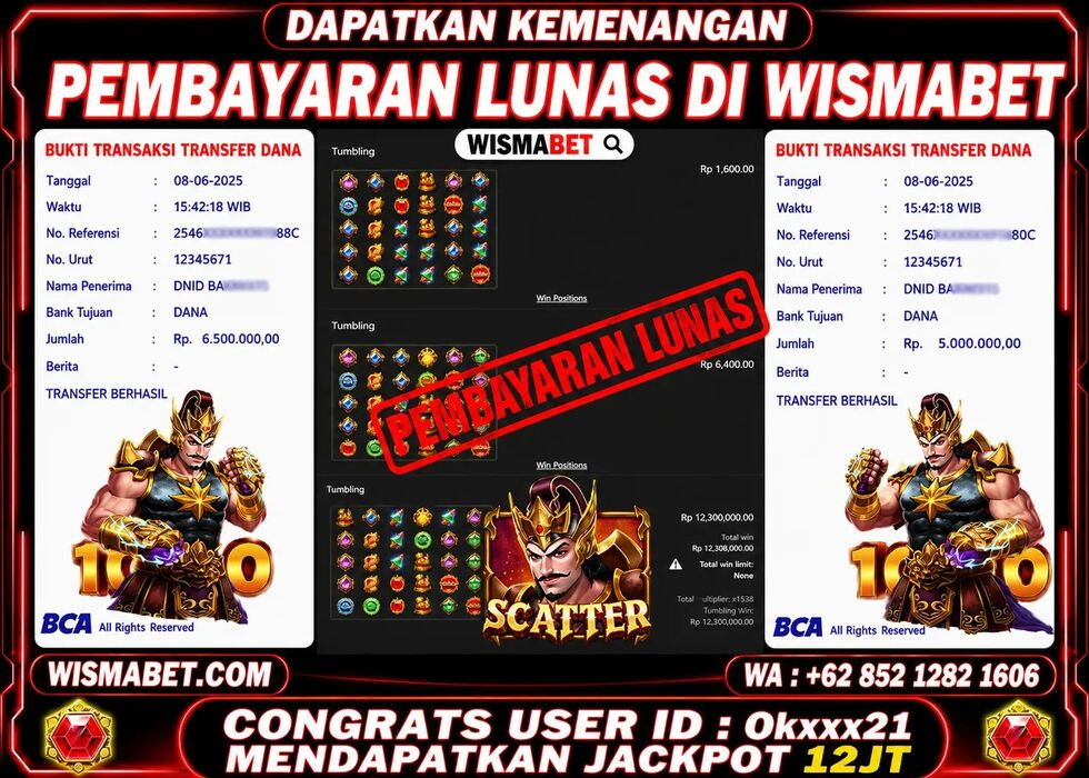 Wismabet - BUKTI KEMENANGAN Gates Of GatotKaca 1000 Rp12,000,000,- LUNAS