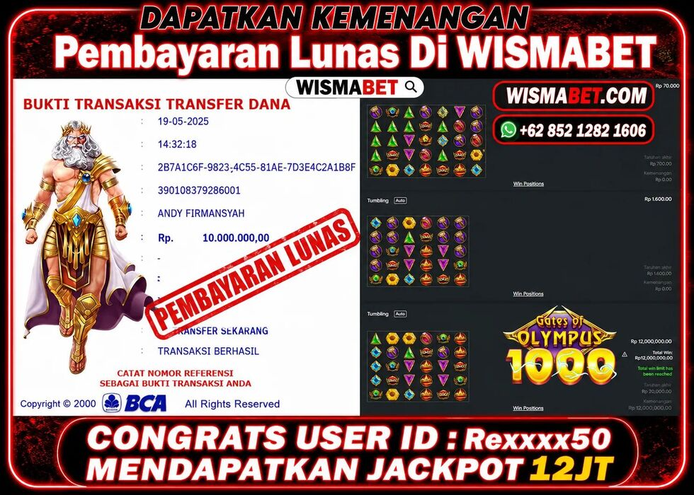 Wismabet - BUKTI KEMENANGAN MAXWIN Gates of Olympus 1000 Rp12,000,000,- LUNAS