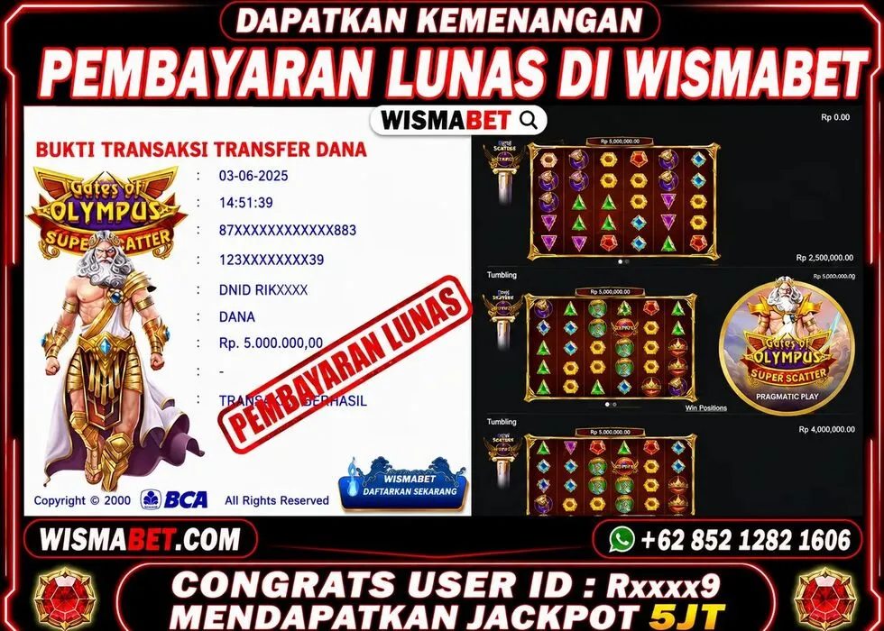 Wismabet - BUKTI KEMENANGAN Gates of Olympus Super Scatter Rp5,000,000,- LUNAS