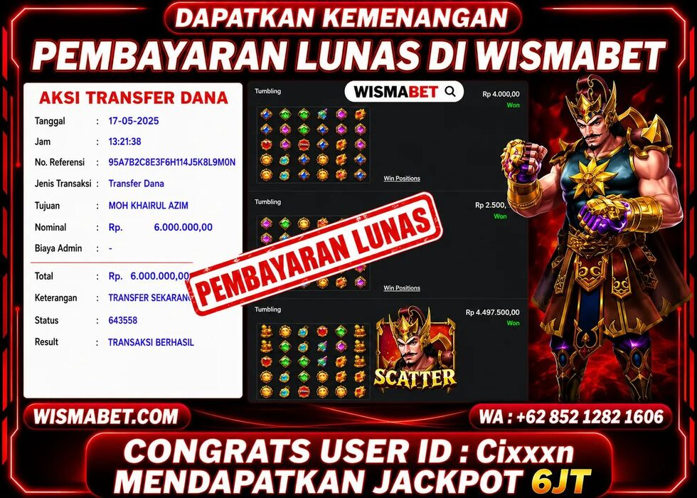 Wismabet - BUKTI KEMENANGAN JACKPOT Gates Of GatotKaca 1000 Rp6,000,000,- LUNAS