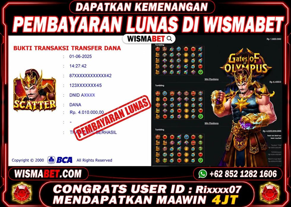 Wismabet - BUKTI KEMENANGAN Gates Of GatotKaca 1000 Rp4,010,000,- LUNAS